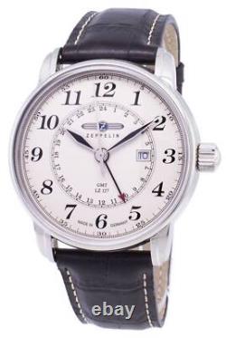 Zeppelin LZ 127 Graf Dual Time GMT Beige Dial Leather Band 76425 50M Mens Watch